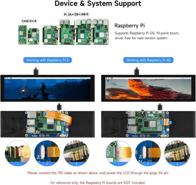 Alt view image 4 of 7 - waveshare 8.8inch DSI Capacitive Touch Display, Compatible with Raspberry Pi 5/4B/3B/CM3/3+/4 480 × 1920, IPS, Optical Bonding Toughened Glass Panel, DSI Interface, 10-Point Touch