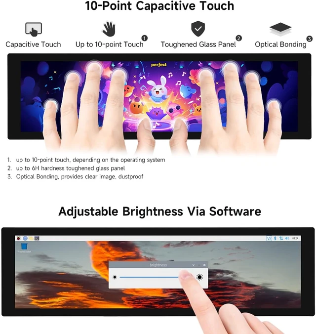 Alt view image 6 of 7 - waveshare 8.8inch DSI Capacitive Touch Display, Compatible with Raspberry Pi 5/4B/3B/CM3/3+/4 480 × 1920, IPS, Optical Bonding Toughened Glass Panel, DSI Interface, 10-Point Touch