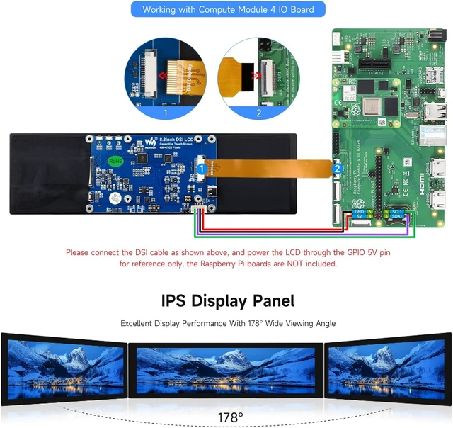 Alt view image 5 of 7 - waveshare 8.8inch DSI Capacitive Touch Display, Compatible with Raspberry Pi 5/4B/3B/CM3/3+/4 480 × 1920, IPS, Optical Bonding Toughened Glass Panel, DSI Interface, 10-Point Touch