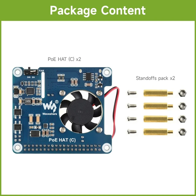 Alt view image 2 of 5 - waveshare 2PCS POE HAT Type C, Compatible with Raspberry Pi 3B+/4B, 802.3af/at Power-Sourcing Equipment Required, 12V and 5V Power Outputs to Support More Peripherals-2PCS Version