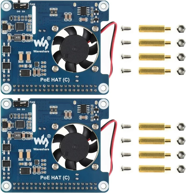 Main image of waveshare 2PCS POE HAT Type C, Compatible with Raspberry Pi 3B+/4B, 802.3af/at Power-Sourcing Equipment Required, 12V and 5V Power Outputs to Support More Peripherals-2PCS Version