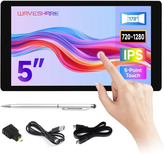 Main image of waveshare 5inch Capacitive Touch Display, Compatible with Raspberry Pi 5/4B/3B/Zero/Zero W/Zero 2W/Pico/Pico W/Pico WH, Supports Windows 11/10/8.1/8/7, Support Jetson Nano/Jetson Orin Nano