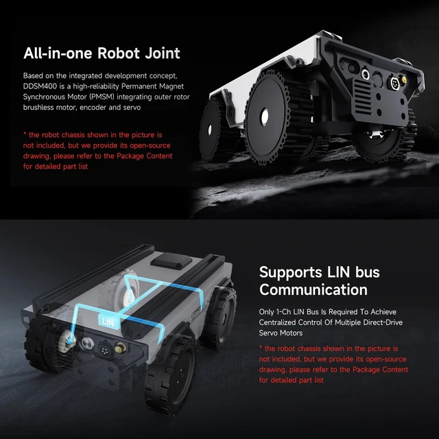 Alt view image 4 of 7 - Waveshare DDSM400 Direct Drive Servo Motor, Wide Speed Range Adjustable, Low Noise, All-in-One Design, Hub Motor, Supports Suspension Installation, Suitable for RC Car Robot DIY