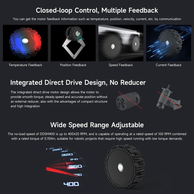 Alt view image 6 of 7 - Waveshare DDSM400 Direct Drive Servo Motor, Wide Speed Range Adjustable, Low Noise, All-in-One Design, Hub Motor, Supports Suspension Installation, Suitable for RC Car Robot DIY