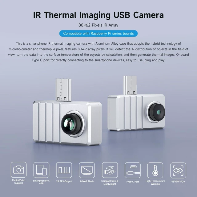 Alt view image 3 of 6 - Waveshare Smartphone IR Thermal Imaging Camera (B), Type-C Port, Plug and Play, Comes with Aluminum Alloy Case, 90° FOV