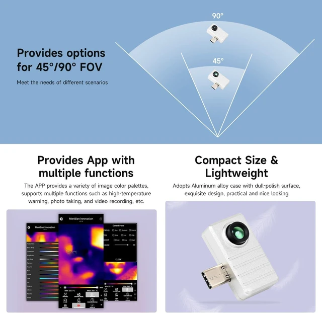 Alt view image 5 of 6 - Waveshare Smartphone IR Thermal Imaging Camera (B), Type-C Port, Plug and Play, Comes with Aluminum Alloy Case, 90° FOV
