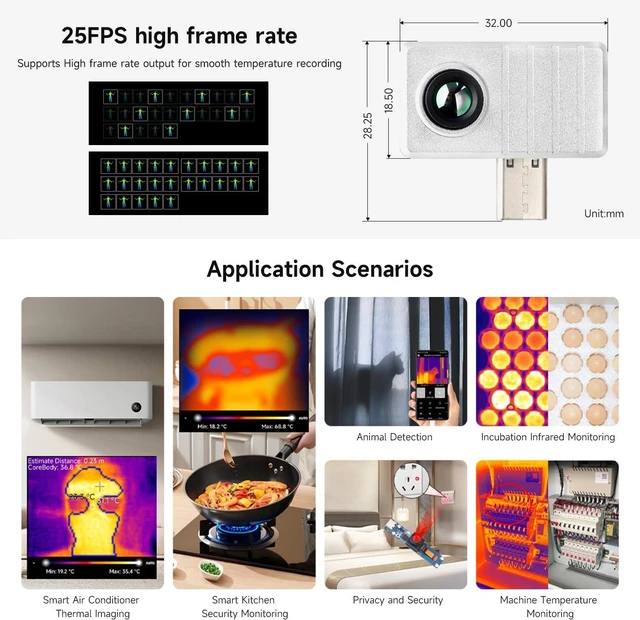 Alt view image 6 of 6 - Waveshare Smartphone IR Thermal Imaging Camera (B), Type-C Port, Plug and Play, Comes with Aluminum Alloy Case, 90° FOV
