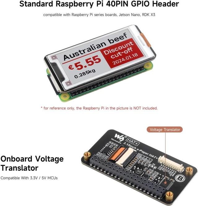 Alt view image 6 of 7 - Waveshare 2.15inch E-Paper Display (B), E-Ink Display, 296x160, Red/Black/White, SPI Interface, Raw E-Paper Only, Without Driver Board