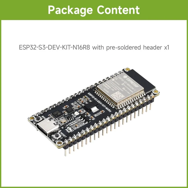 Alt view image 2 of 7 - Waveshare ESP32-S3 Microcontroller, 2.4GHz Wi-Fi Development Board, 240MHz Dual Core Processor, ESP32-S3-WROOM-1 Module, 16MB Flash, with Pre-soldered Header