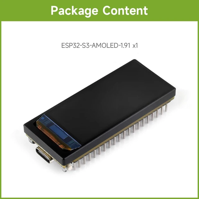 Alt view image 2 of 7 - Waveshare ESP32-S3 1.91inch AMOLED Display Development Board, 240×536, 32-bit LX7 Dual-core Processor, Up to 240MHz Frequency, Accelerometer and Gyroscope Sensor, with Pre-Solder Header