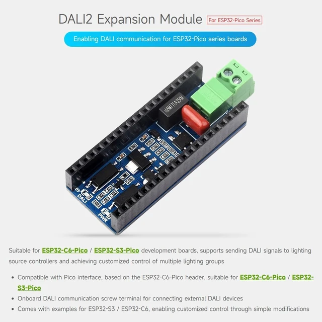 Alt view image 3 of 7 - Waveshare DALI2 Expansion Module for ESP32-Pico Series Boards, Supports DALI Communication for Customized Control of Multiple Lighting Groups