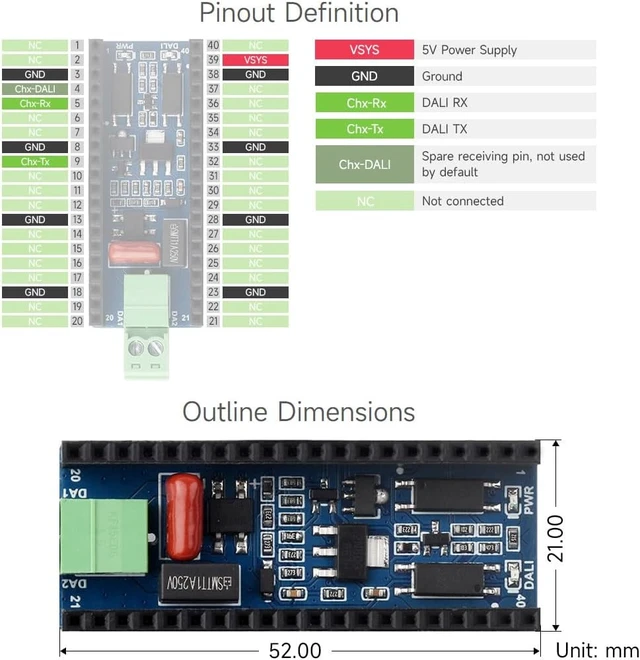 Alt view image 6 of 7 - Waveshare DALI2 Expansion Module for ESP32-Pico Series Boards, Supports DALI Communication for Customized Control of Multiple Lighting Groups