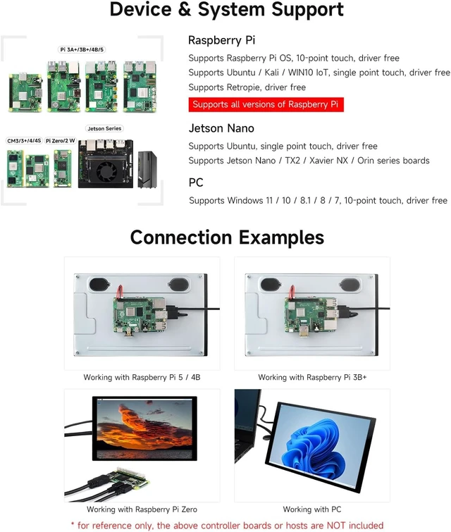 Alt view image 4 of 7 - waveshare 10.1inch High Resolution Capacitive Touch Display, Compatible with Raspberry Pi 5/4B/3B/Zero/Zero W/Zero 2W/Pico/Pico, Supports Windows and Jetson Nano, IPS Display, 10-Point Touch