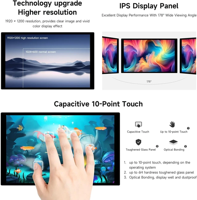Alt view image 6 of 7 - waveshare 10.1inch High Resolution Capacitive Touch Display, Compatible with Raspberry Pi 5/4B/3B/Zero/Zero W/Zero 2W/Pico/Pico, Supports Windows and Jetson Nano, IPS Display, 10-Point Touch