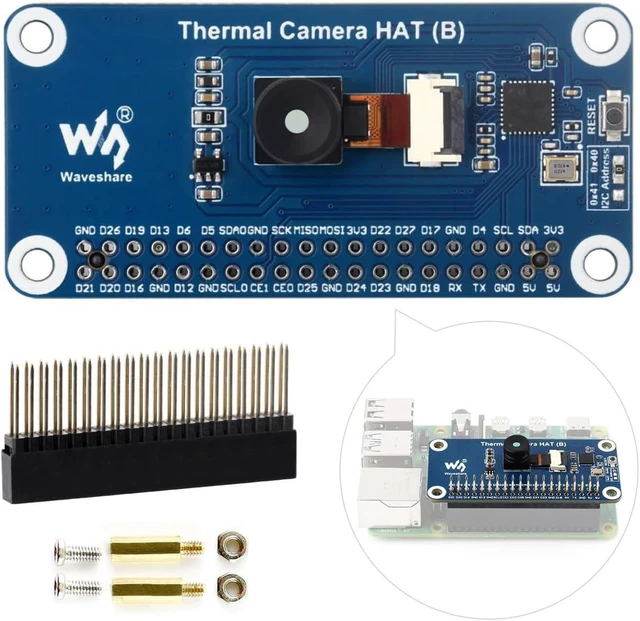Main image of Waveshare Long-Wave IR Thermal Imaging Camera HAT (B), Compatible with Raspberry Pi 5/4B/3B/Zero/Zero W/Zero 2W/Pico/Pico W/Pico WH, 90° FOV IR Camera, 80×62 Pixels, Standard 40PIN GPIO Header