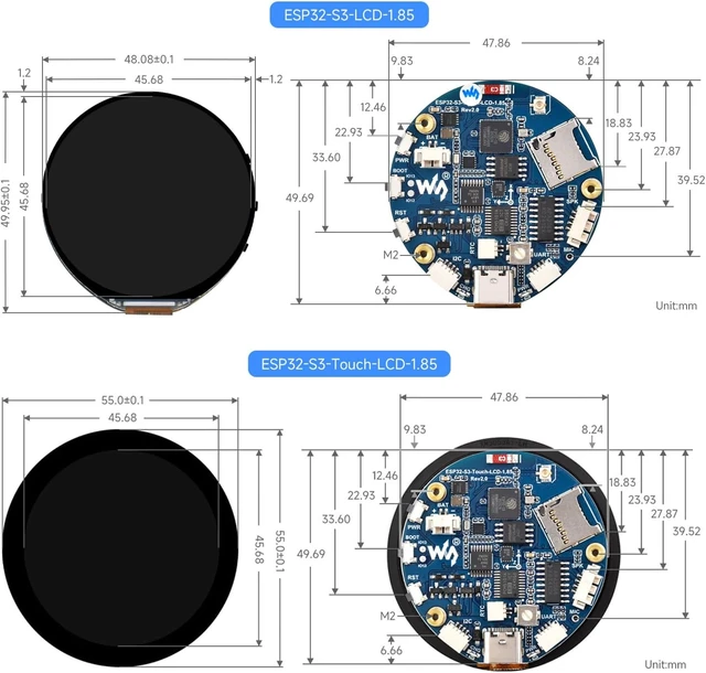 Alt view image 7 of 7 - Waveshare ESP32-S3 1.85inch Round Display Development Board 360×360, 32-Bit LX7 Dual-Core Processor, Up to 240MHz Frequency, Supports Wi-Fi & BLE 5, Accelerometer and Gyroscope Sensor, Without Touch