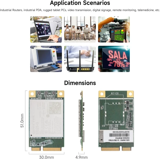 Alt view image 5 of 5 - Waveshare Quectel EG25-G mPCIe Module, LTE Cat 4 Module with PCI Express Mini Card Form Factor, Supports Multiple Wireless Communication Modes, Integrates Multiple Industrial Standard Interfaces