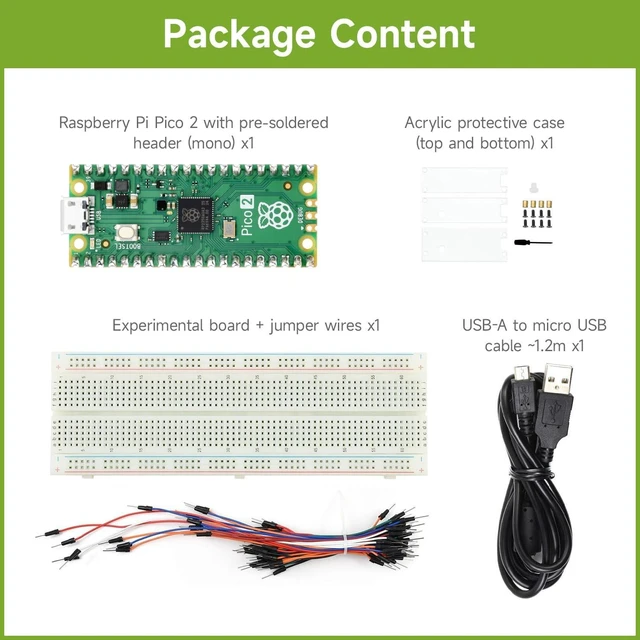 Alt view image 2 of 7 - Waveshare Starter, Compatible with Raspberry Pi Pico 2 Microcontroller Board, Based On Official RP2350 Chip, Dual-Core & Dual-Architecture Design, 4 Items
