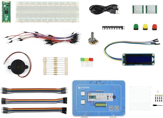 Main image of Waveshare Basic Kit, Compatible with Raspberry Pi Pico 2 Microcontroller Board, Based On Official RP2350 Chip, Dual-Core & Dual-Architecture Design, 16items