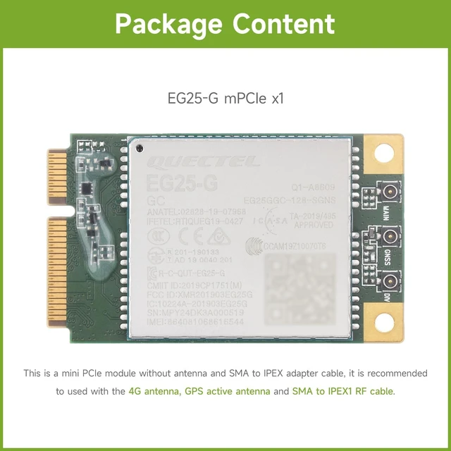 Alt view image 2 of 5 - Waveshare Quectel EG25-G mPCIe Module, LTE Cat 4 Module with PCI Express Mini Card Form Factor, Supports Multiple Wireless Communication Modes, Integrates Multiple Industrial Standard Interfaces