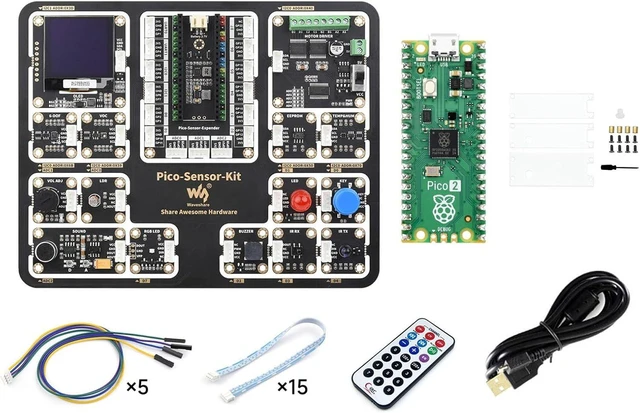 Main image of Waveshare Sensor Kit, Compatible with Raspberry Pi Pico 2 Microcontroller Board, Based On Official RP2350 Chip, Dual-Core & Dual-Architecture Design, 7 Items