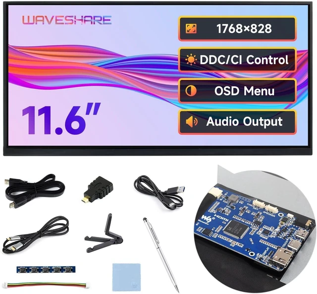 Main image of Waveshare 11.6inch Capacitive Touch Display, in-Cell Technology, 1768×828, Compatible with Raspberry Pi 5/4B/3B/Zero/Zero W/Zero 2W/Pico/Pico, Supports Windows/Jetson Nano/TX2/Xavier NX/Orin