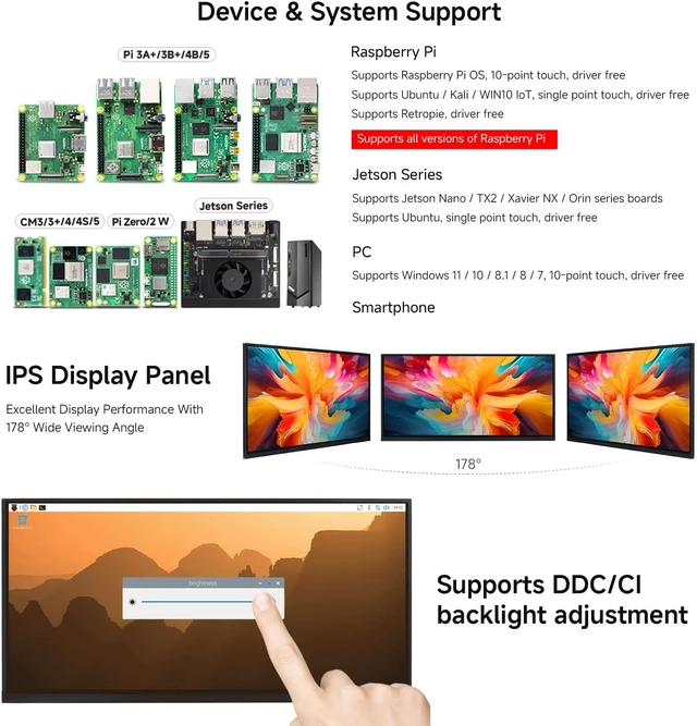 Alt view image 4 of 7 - Waveshare 11.6inch Capacitive Touch Display, in-Cell Technology, 1768×828, Compatible with Raspberry Pi 5/4B/3B/Zero/Zero W/Zero 2W/Pico/Pico, Supports Windows/Jetson Nano/TX2/Xavier NX/Orin