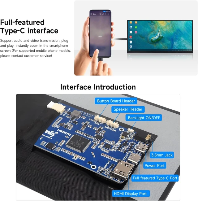 Alt view image 7 of 7 - Waveshare 11.6inch Capacitive Touch Display, in-Cell Technology, 1768×828, Compatible with Raspberry Pi 5/4B/3B/Zero/Zero W/Zero 2W/Pico/Pico, Supports Windows/Jetson Nano/TX2/Xavier NX/Orin