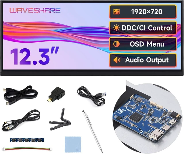 Main image of waveshare 12.3inch Capacitive Touch Display, in-Cell Technology, 1920x720, Compatible with Raspberry Pi 5/4B/3B/Zero/Zero W/Zero 2W/Pico/Pico, Supports Windows/Jetson Nano/TX2/Xavier NX/Orin