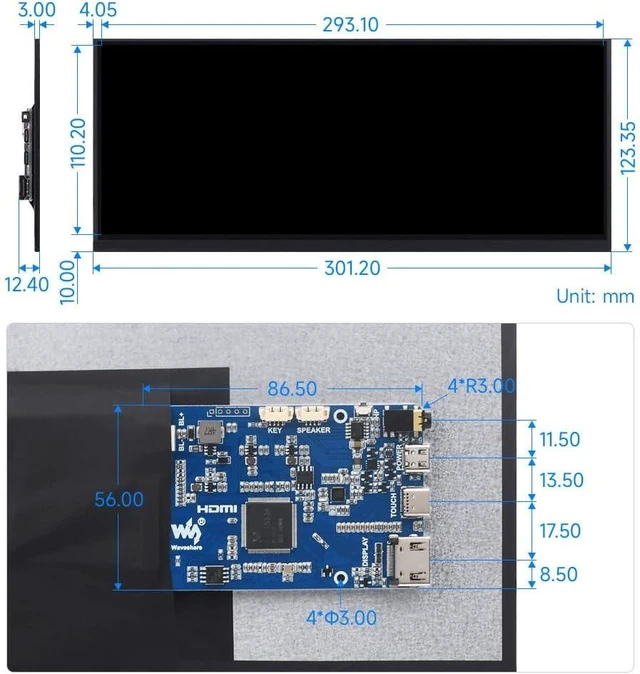Alt view image 3 of 6 - waveshare 12.3inch Capacitive Touch Display, in-Cell Technology, 1920x720, Compatible with Raspberry Pi 5/4B/3B/Zero/Zero W/Zero 2W/Pico/Pico, Supports Windows/Jetson Nano/TX2/Xavier NX/Orin