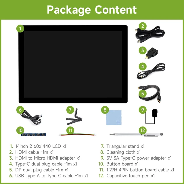 Alt view image 2 of 7 - waveshare 14inch 2K Capacitive Touch Display, Compatible with Raspberry Pi 5/4B/3B/Zero/Zero W/Zero 2W/Pico/Pico W/Pico WH, Supports Windows 11/10 / 8.1/8 / 7, Support Jetson Nano/Jetson Orin Nano