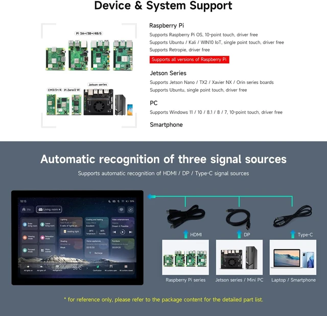 Alt view image 4 of 7 - waveshare 14inch 2K Capacitive Touch Display, Compatible with Raspberry Pi 5/4B/3B/Zero/Zero W/Zero 2W/Pico/Pico W/Pico WH, Supports Windows 11/10 / 8.1/8 / 7, Support Jetson Nano/Jetson Orin Nano