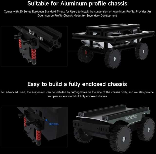 Alt view image 4 of 7 - Waveshare All-Metal Compact UGV Suspension (B), Suitable for DDSM210 and DDSM400 Hub Motors,Easy to Install, High-Strength Spring, 5KG Load Capacity