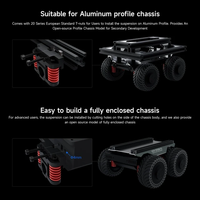 Alt view image 4 of 7 - Waveshare All-Metal Compact UGV Suspension (A), Suitable for DDSM115 Hub Motor,Easy to Install, High-Strength Spring, 7.5KG Load Capacity