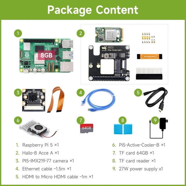 Alt view image 2 of 7 - Waveshare PI5-8GB AI Kit, Compatible with Raspberry Pi 5, Bundle with PI5-8GB, Hailo-8 Acce A, 64GB TF Card, Cooler, Cable and so on (9 Items)