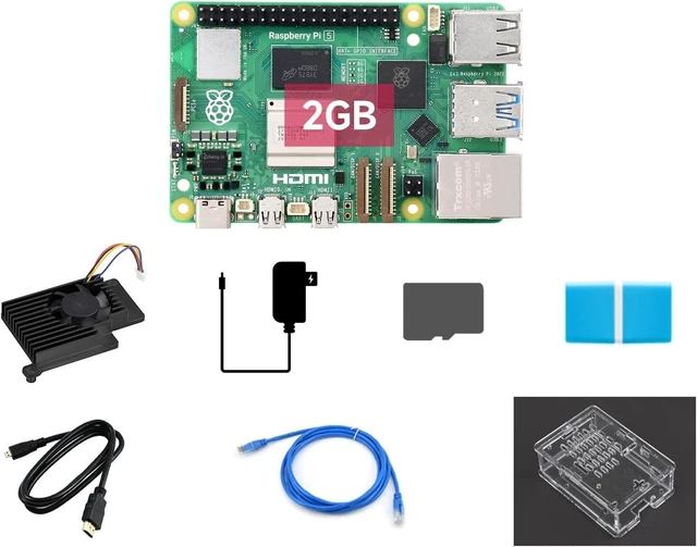 Main image of Waveshare Starter Kit, Compatible with Raspberry Pi 5, Bundle with Raspberry Pi 5 2GB, 64GB TF Card, Cooler, Case, Cable and so on (8 Items)