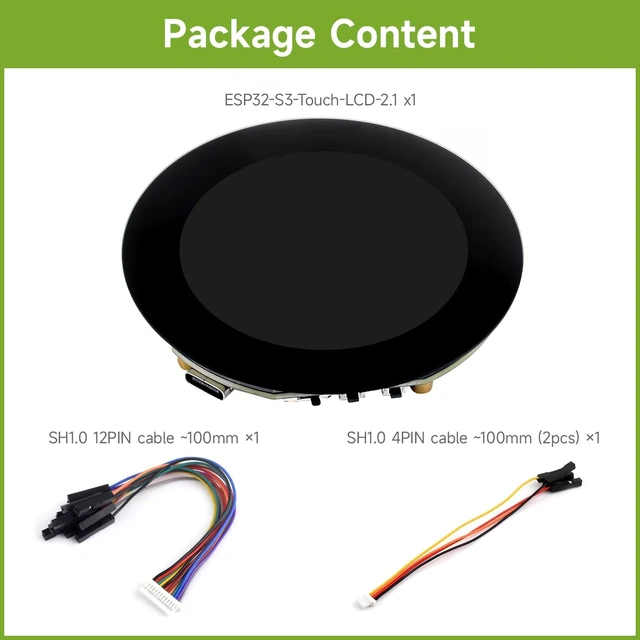 Alt view image 2 of 7 - Waveshare ESP32-S3 2.1inch Round Touch Screen with 32-bit LX7 Dual Core Processor, 480 × 480 Resolution, 262K Color, Support Wi-Fi & BLE 5