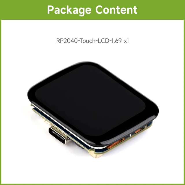 Alt view image 2 of 7 - Waveshare RP2040 Microcontroller Development Board 1.69inch Touch LCD, Based on Raspberry Pi RP2040, Rounded Corners, Dual-core Arm Processor, 16MB Flash, Accelerometer and Gyroscope Sensor