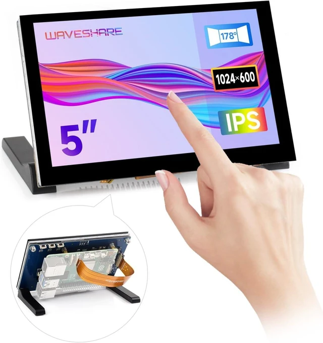 Main image of waveshare 5inch Capacitive Touch Display, compatilbe with Raspberry Pi 5/4B/3B/CM4/3, DSI Interface, IPS Panel, 1024x600 Pixels, Toughened Glass Panel, No Driver Required