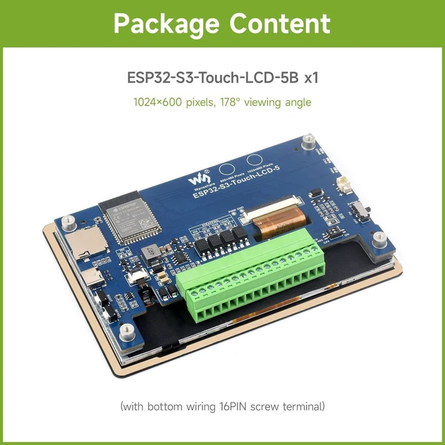 Alt view image 2 of 7 - Waveshare ESP32-S3 5inch Capacitive Touch Display Development Board, 5-Point Touch, 32-Bit LX7 Dual-Core Processor, Support Wi-fi & BLE, with Onboard Antenna, 1024x600 Display Resolution