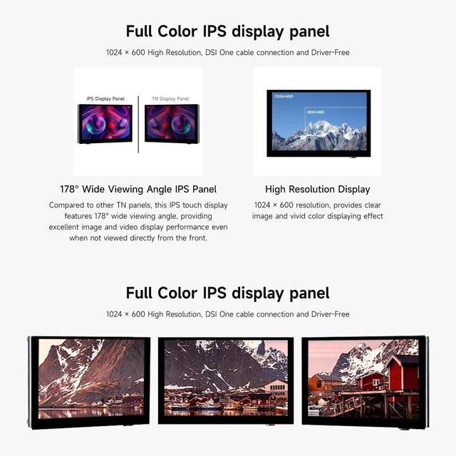Alt view image 5 of 7 - waveshare 5inch Capacitive Touch Display, compatilbe with Raspberry Pi 5/4B/3B/CM4/3, DSI Interface, IPS Panel, 1024x600 Pixels, Toughened Glass Panel, No Driver Required