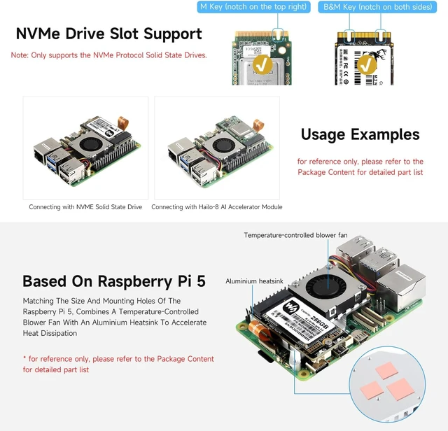 Alt view image 5 of 7 - Waveshare PCIe to M.2 Adapter Board (E), Compatible with Raspberry Pi 5, with Cooling Fan, Support 2242/2230 Size NVMe Protocol M.2 S S D, 8Gbps Data Rate, High-Speed Reading/Writing