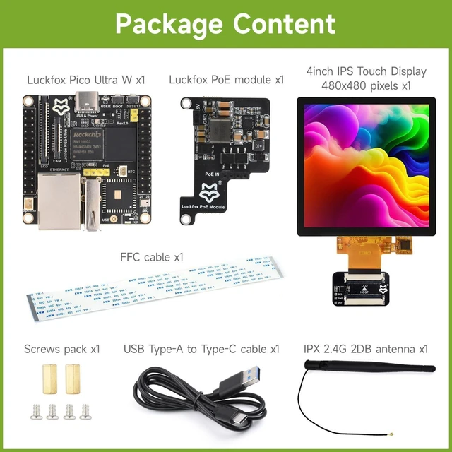 Alt view image 2 of 7 - Waveshare Luckfox Pico Ultra RV1106 Linux Micro Development Board, Integrates ARM Cortex-A7/RISC-V MCU/NPU/ISP Processors, Comes with Wireless, PoE Module and 4inch IPS Touch Display 480x480 Pixels