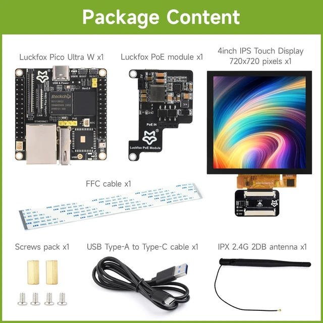 Alt view image 2 of 7 - Waveshare Luckfox Pico Ultra RV1106 Linux Micro Development Board, Integrates ARM Cortex-A7/RISC-V MCU/NPU/ISP Processors, Comes with Wireless, PoE Module and 4inch IPS Touch Display 720x720 Pixels