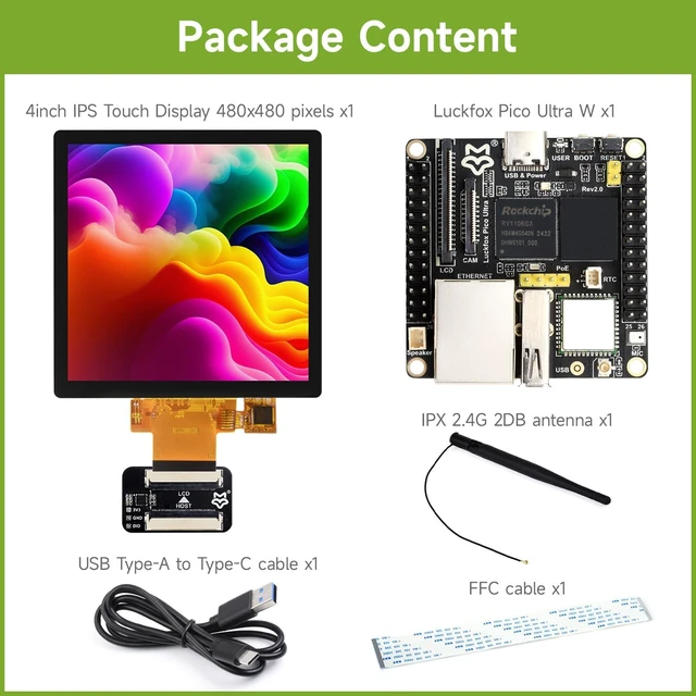 Alt view image 2 of 7 - Luckfox Pico Ultra RV1106 Linux Micro Development Board, Integrates ARM Cortex-A7/RISC-V MCU/NPU/ISP Processors, Comes with Wireless and 4inch Display 480x480 Pixels, Doesn't Include PoE Module