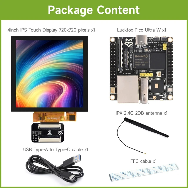 Alt view image 2 of 7 - Waveshare Luckfox Pico Ultra RV1106 Linux Micro Development Board, Integrates ARM Cortex-A7/RISC-V MCU/NPU/ISP Processors, with Wireless and 4inch Display 720x720 Pixels, Doesn't Include PoE Module