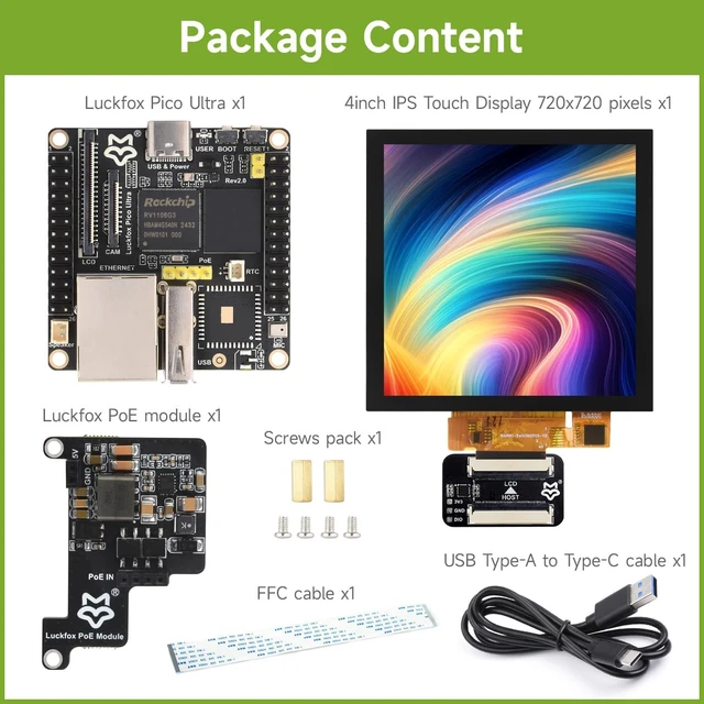 Alt view image 2 of 7 - Waveshare Luckfox Pico Ultra RV1106 Linux Micro Development Board, Integrates ARM Cortex-A7/RISC-V MCU/NPU/ISP Processors, Without Wireless, Comes with PoE Module and 4inch Display 720x720 Pixels