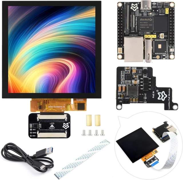 Main image of Waveshare Luckfox Pico Ultra RV1106 Linux Micro Development Board, Integrates ARM Cortex-A7/RISC-V MCU/NPU/ISP Processors, Without Wireless, Comes with PoE Module and 4inch Display 720x720 Pixels