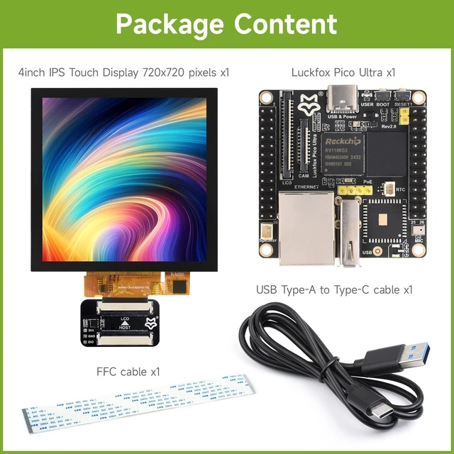 Alt view image 2 of 7 - Waveshare Luckfox Pico Ultra RV1106 Linux Micro Development Board, Integrates ARM Cortex-A7/RISC-V MCU/NPU/ISP Processors, Comes with 4inch Display 720x720 Pixels, Not Include PoE Module and Wireless