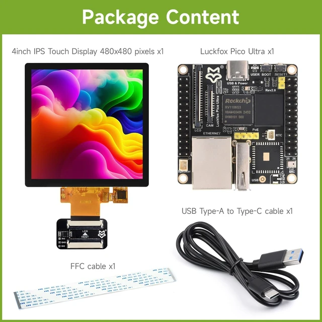 Alt view image 2 of 7 - Waveshare Luckfox Pico Ultra RV1106 Linux Micro Development Board, Integrates ARM Cortex-A7/RISC-V MCU/NPU/ISP Processors, Without Wireless and PoE Module, Comes with 4inch IPS Display 480x480 Pixels